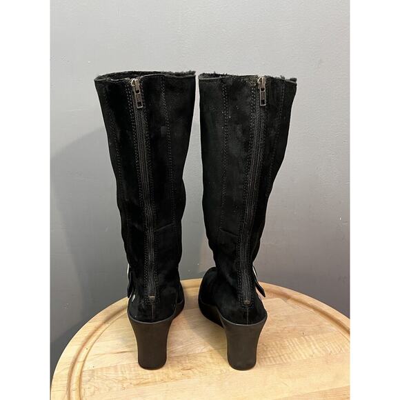 UGG Seline black suede wedge 3" heel winter boots Womens 9 US #5595 back zipper - Picture 2 of 11